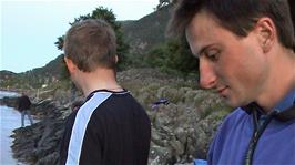 Gavin and Tao wait patiently for the crabs to appear